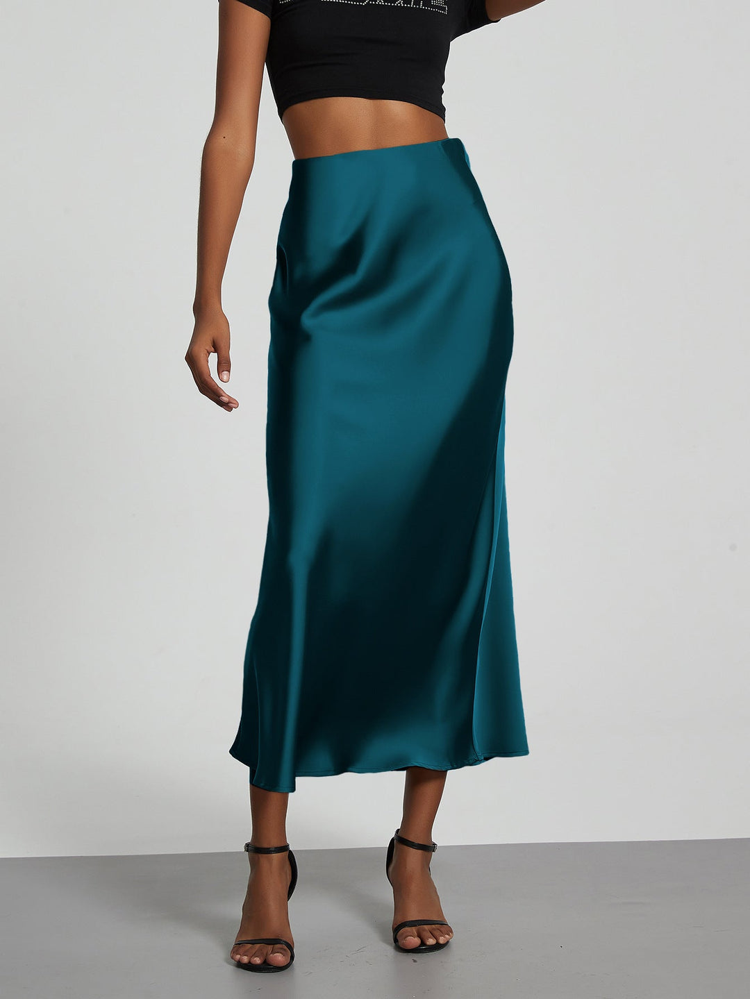 Damen Stilvolle Satin-Stretchrock mit hohem Bund und fließendem Schnitt Echoarchiv