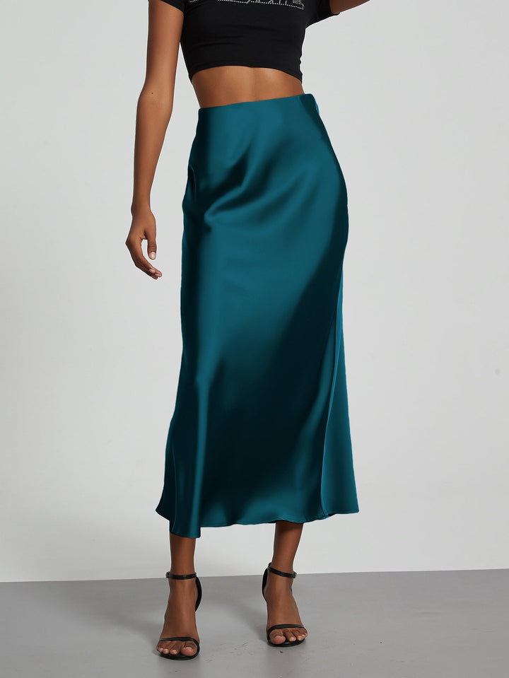 Damen Stilvolle Satin-Stretchrock mit hohem Bund und fließendem Schnitt Echoarchiv