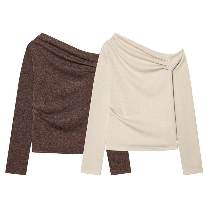 Damen asymmetrischer Feinstrick-Pullover mit Wasserfallkragen und taillierter Silhouette Echo Archiv