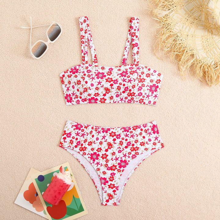 Damen Zweiteiliges Crop-Top Bikini-Set mit floralem Design und breiten Trägern Echo Archiv