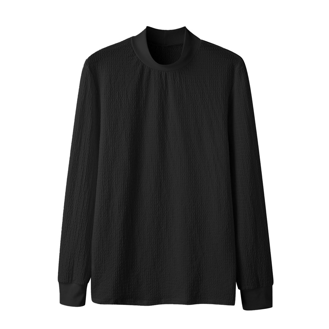 Damen Elegantes Langarmshirt mit strukturiertem Stoff und hohem Kragen Echoarchiv