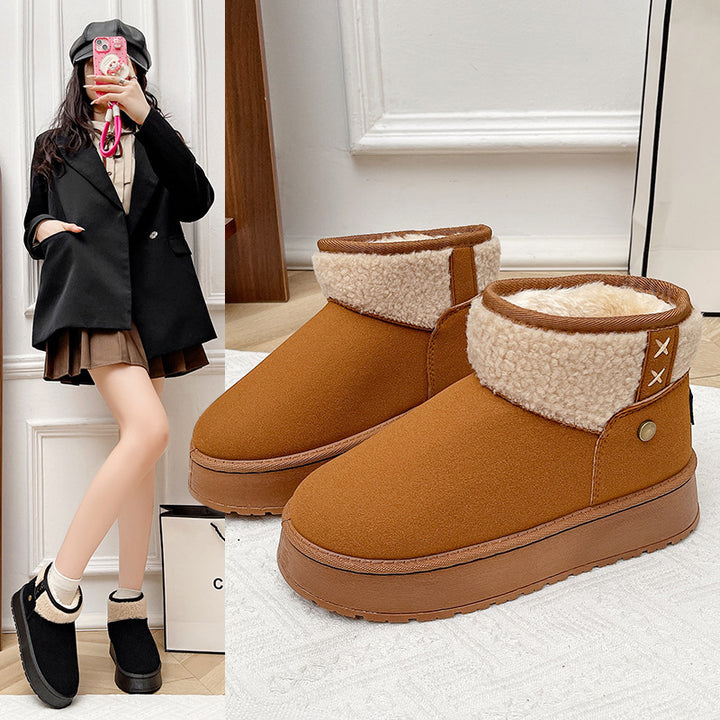 Damen Gefütterte Kurzstiefel mit Teddyfutter, Faux‑Velours und Plateau‑Sohle Echo Archiv