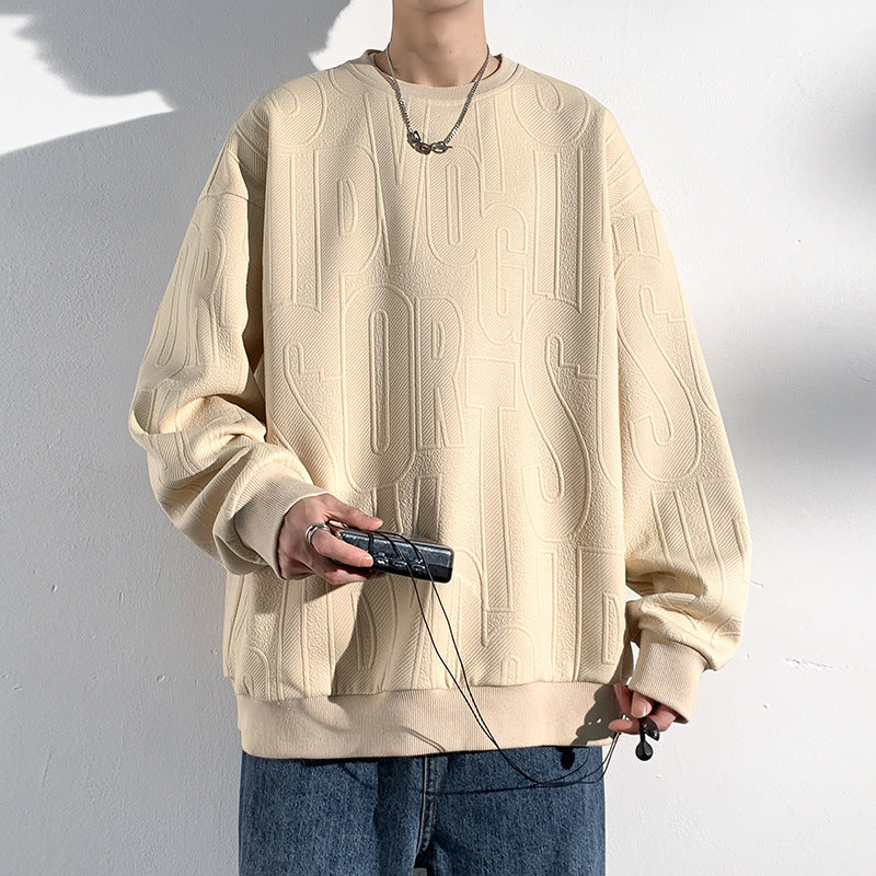 Herren Oversized Strukturiertes Strick-Sweatshirt mit geprägtem Ton-in-Ton-Lettering Echoarchiv