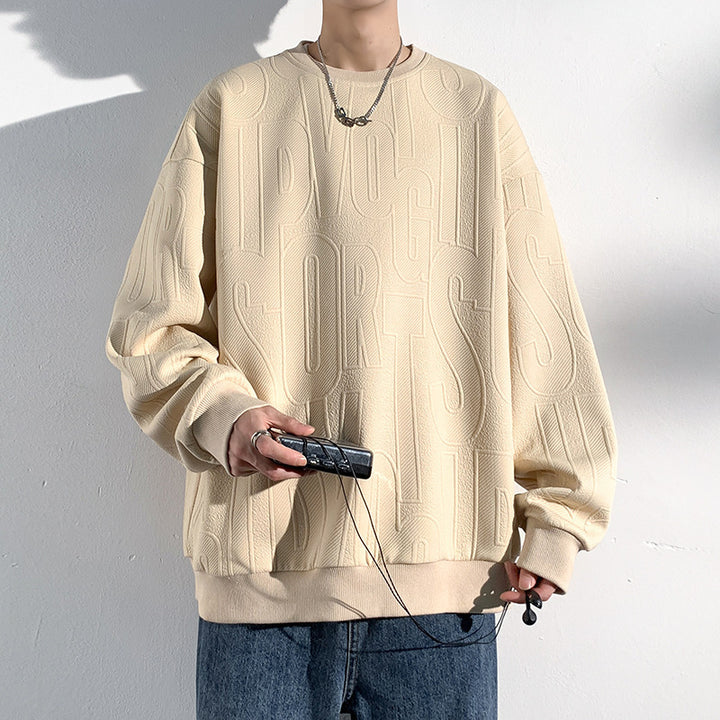 Herren Oversized Strukturiertes Strick-Sweatshirt mit geprägtem Ton-in-Ton-Lettering Echoarchiv