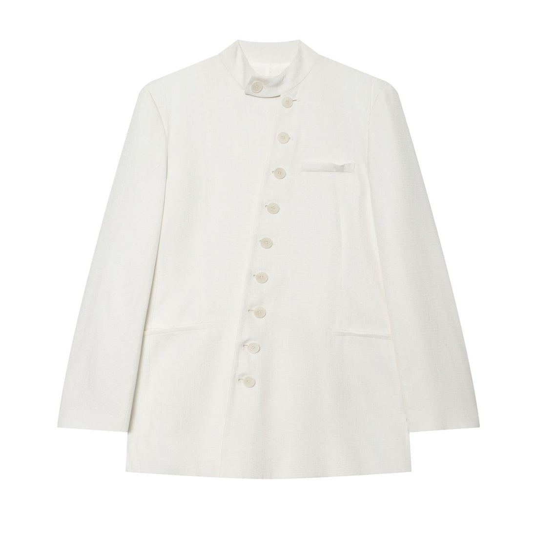 Damen Leichter Bouclé-Blazer mit Stehkragen und Knopfleiste Echoarchiv