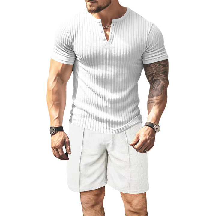 Herren strukturierter Kurzarm-Henley-T-Shirt Echoarchiv