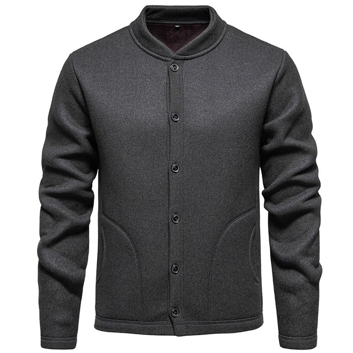 Herren Stehkragen-Strickjacke mit Knopfleiste und leichtem Wollmix Echo Archiv