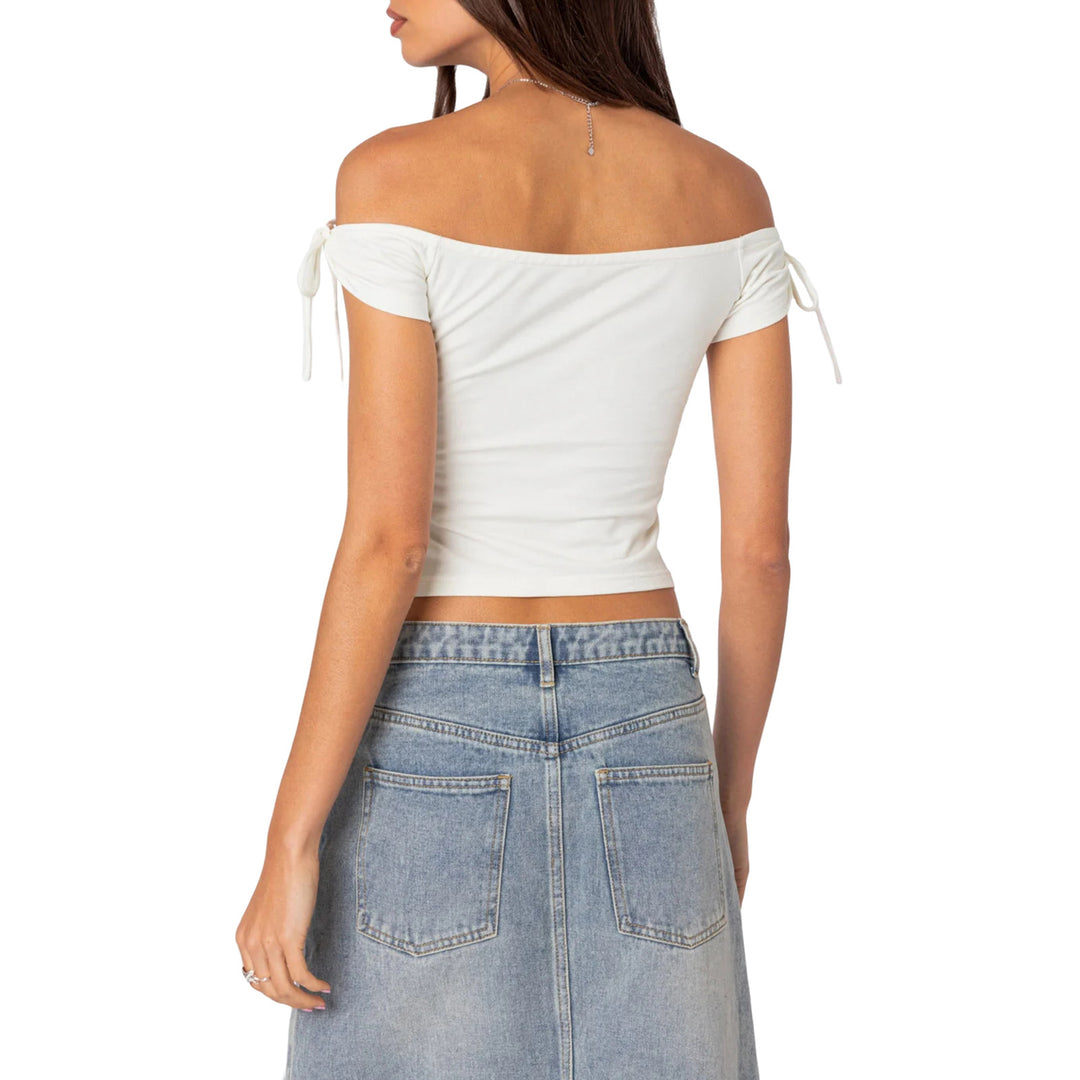 Damen raffiniertes Off-Shoulder T-Shirt mit eleganten Bindebändern Echo Archiv