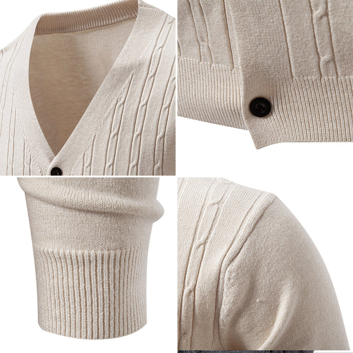 Herren nan Feinstrick-Cardigan mit tiefem V-Ausschnitt schmaler Passform und vertikalem Zopfstrick Echo Archiv
