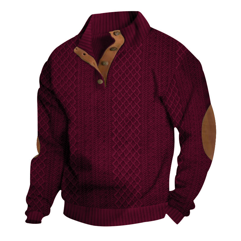 Herren nan grober Zopfstrick Troyer mit Knopfleiste und Veloursleder-Ellenbogenpatches Echo Archiv