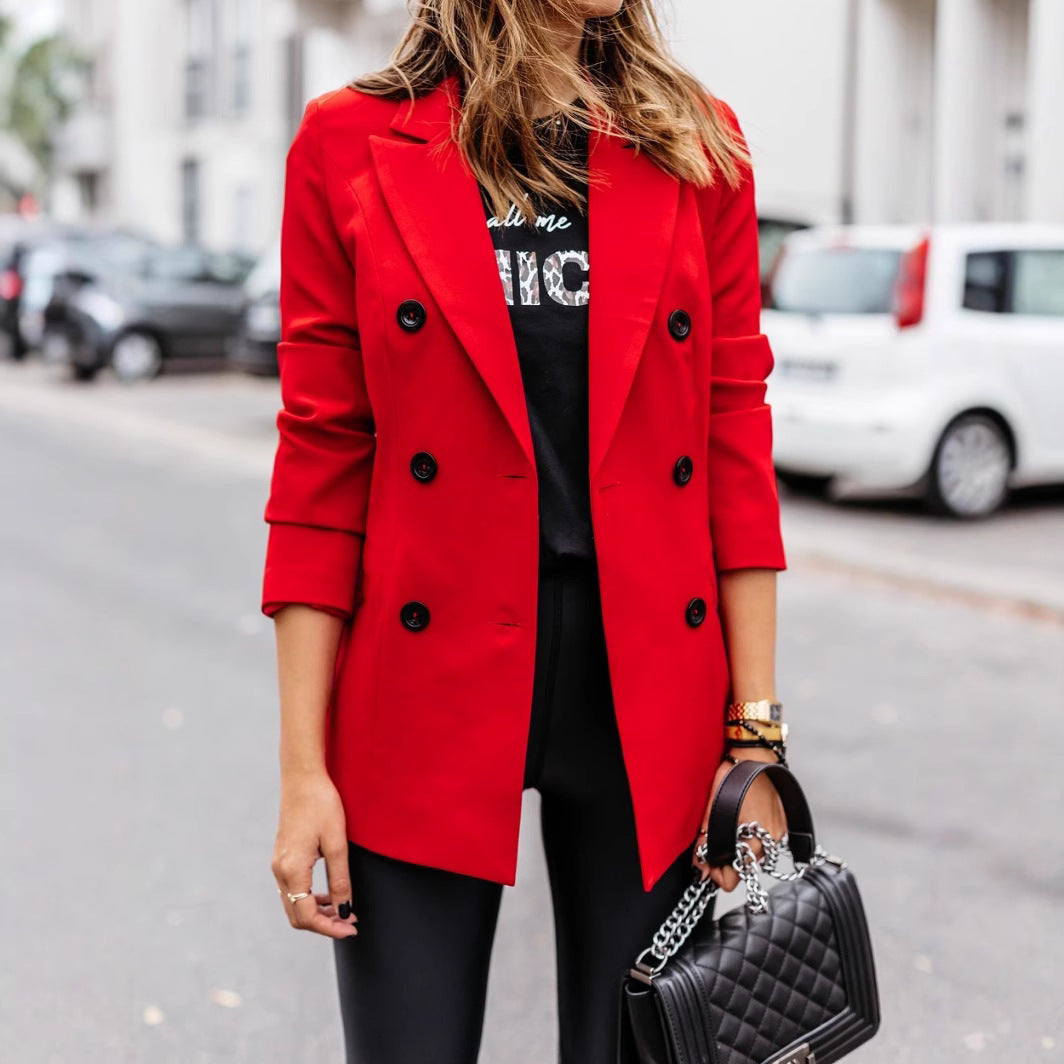 Damen nan taillierter Longblazer mit doppelreihiger Knopfleiste, Reverskragen und Eingrifftaschen Echo Archiv
