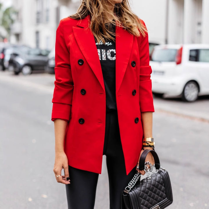 Damen nan taillierter Longblazer mit doppelreihiger Knopfleiste, Reverskragen und Eingrifftaschen Echo Archiv