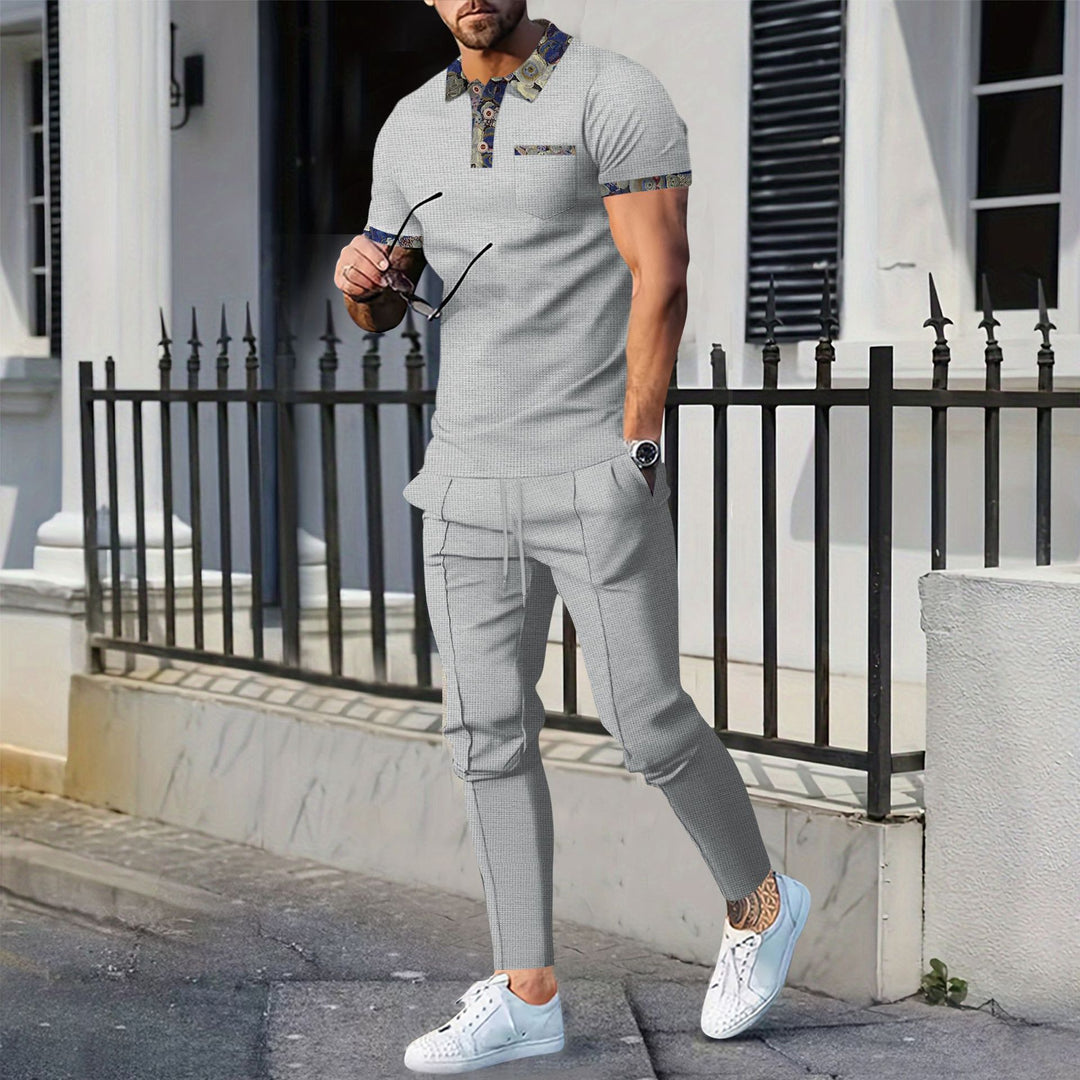 Herren modernes Freizeit-Outfit mit farbenfrohem Kragen und lockerer Passform Echoarchiv