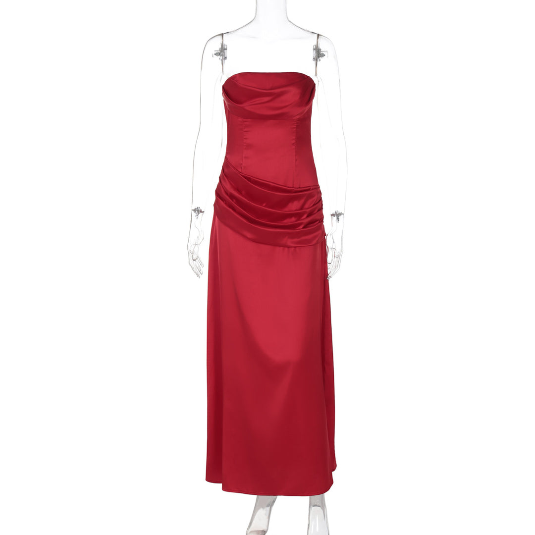 Damen elegantes Maxikleid mit raffiniertem Drapé und schulterfreiem Design Echo Archiv