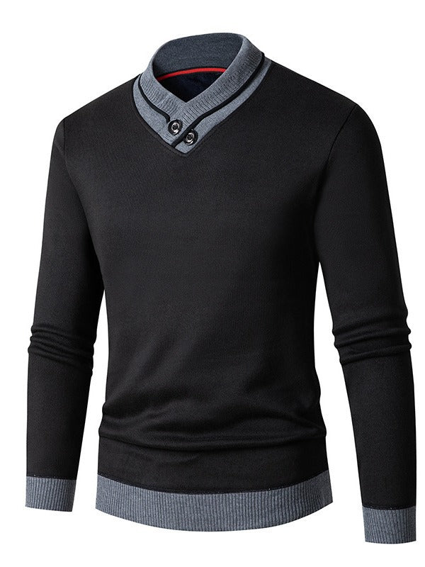 Herren modischer Pullover mit asymmetrischem Kragen und Knopfdetail Echoarchiv