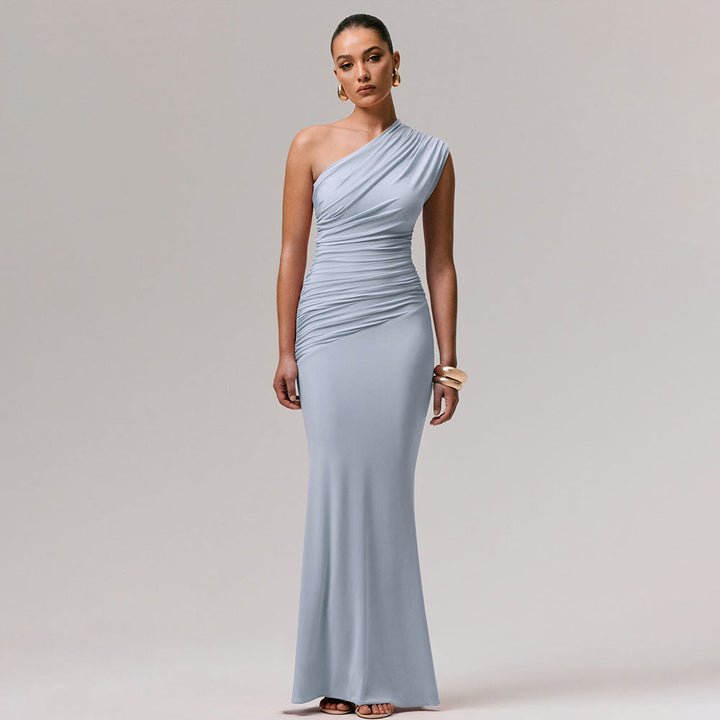 Damen Langarm-Maxikleid mit asymmetrischem Schnitt und raffinierten Drapierungen Echoarchiv