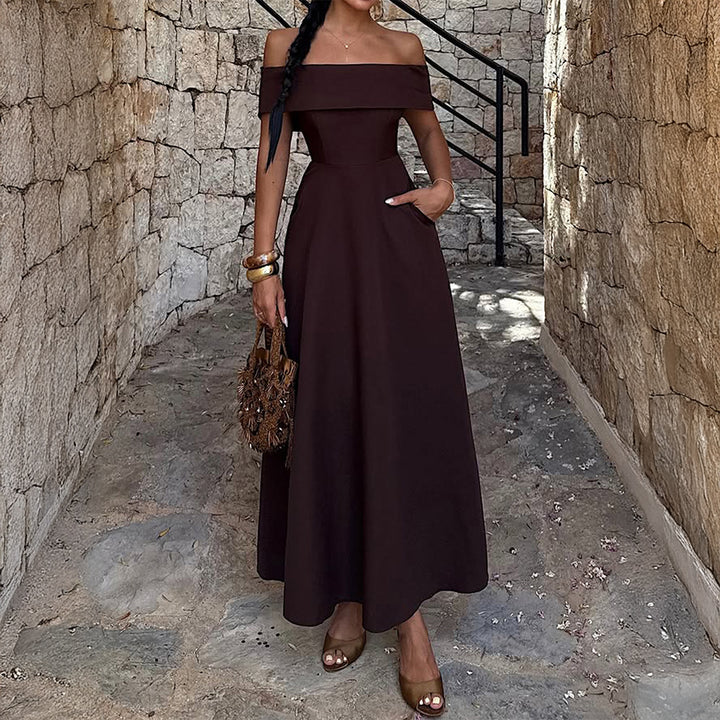 Damen Off-Shoulder Maxikleid mit Taschen und eleganter Silhouette Echo Archiv