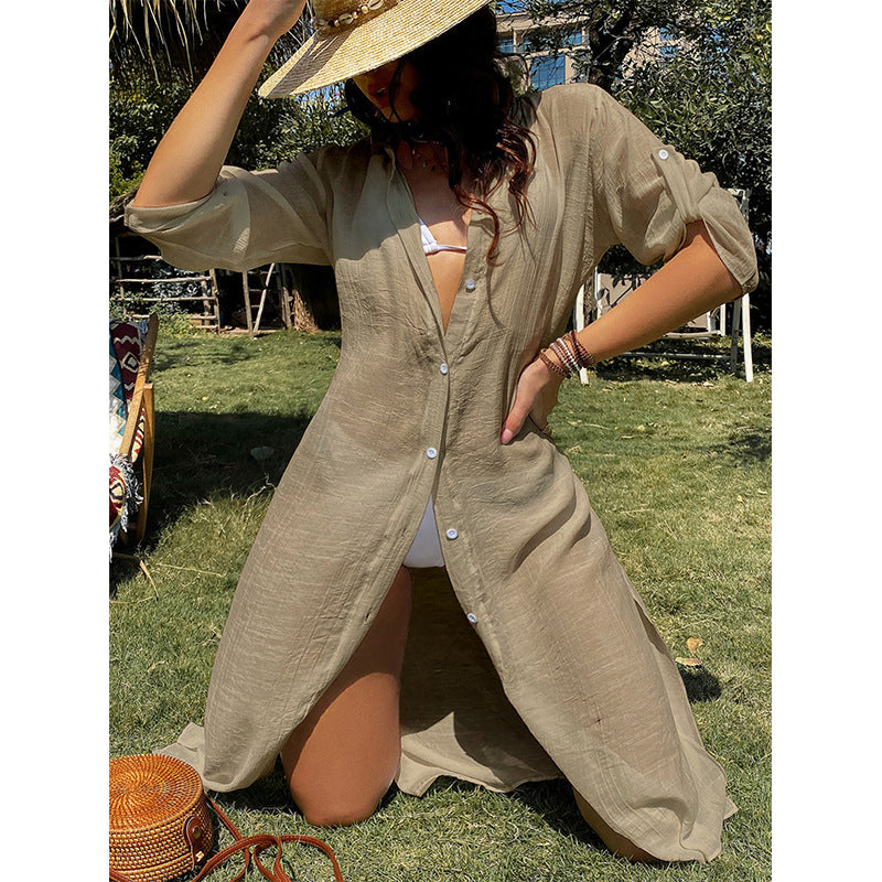 Damen lässiges Sommerkleid mit durchgehender Knopfleiste und seitlichen Taschen Echo Archiv