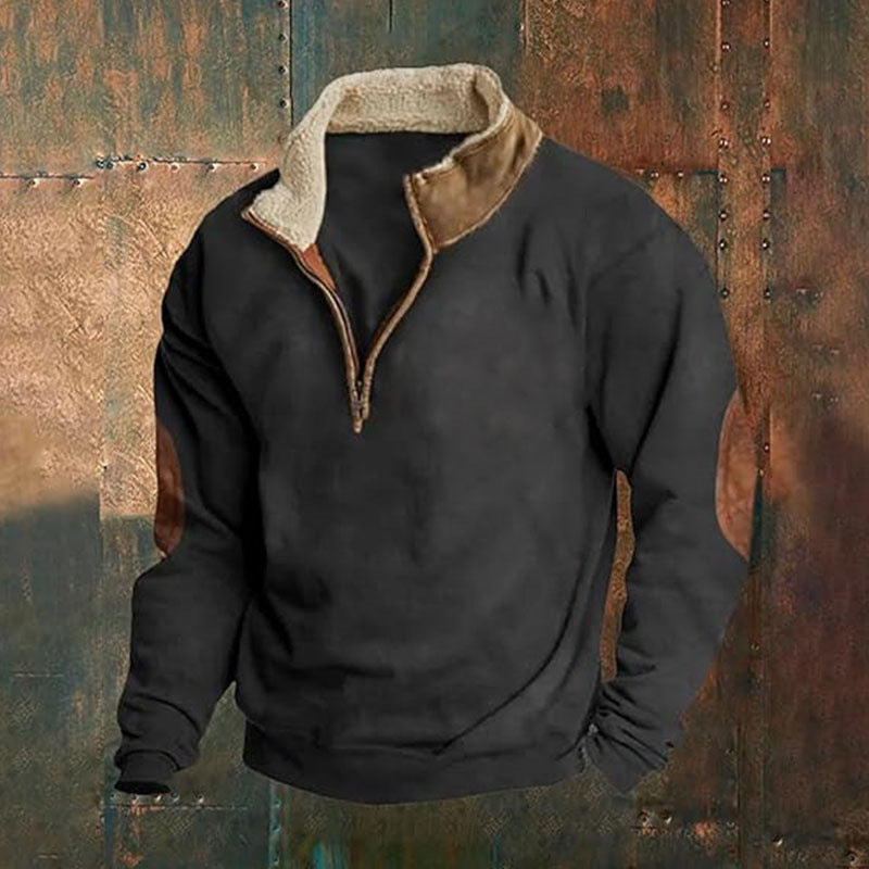 Herren Fleece-Pullover mit hohem Kragen und robusten applikationen Echoarchiv