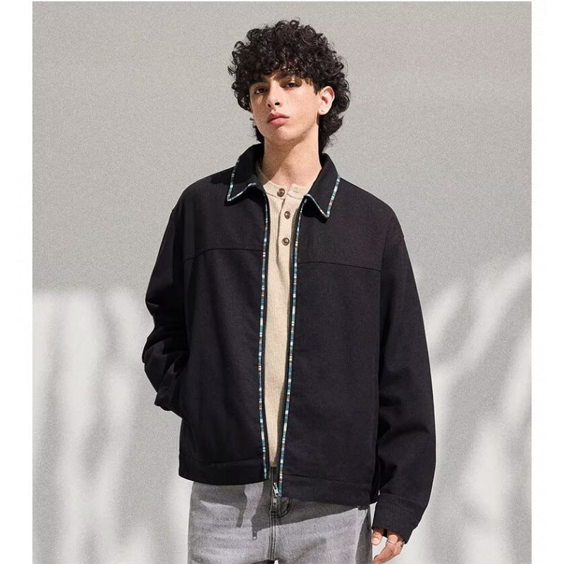 Herren Leichte Blousonjacke mit kontrastierter Zierband-Blende Echoarchiv