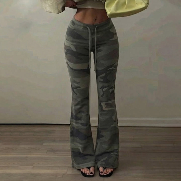 Damen Weiche Schlaghose im Camouflage-Muster mit Tunnelzug und hoher Taille Echo Archiv