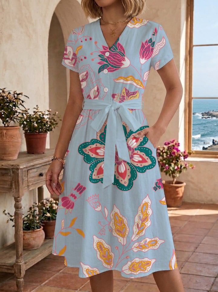 Damen Midikleid mit floralem Motiv und Taillengürtel Echo Archiv