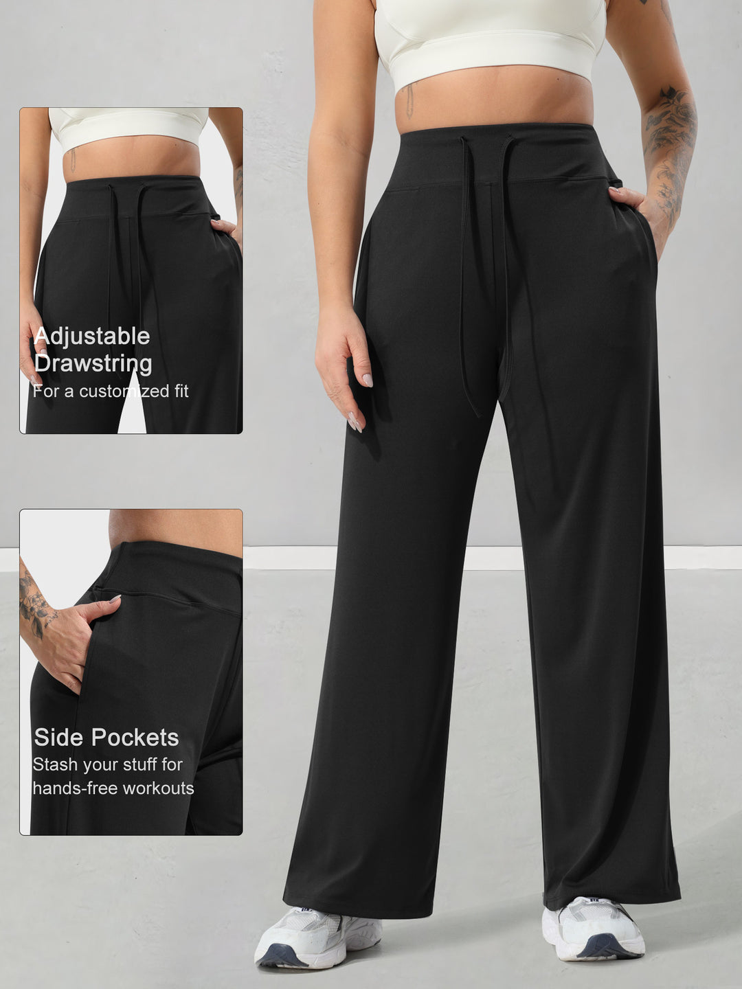 Damen Jogginghose mit hohem Bund, weitem Bein, Kordelzug und Seitentaschen – Avélisse