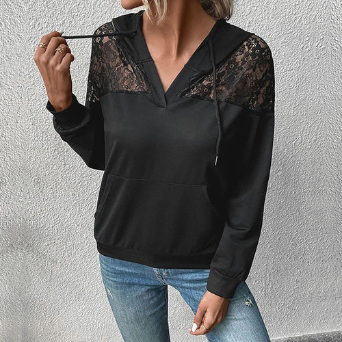 Damen Trendiger Kapuzenpullover mit Spitzenakzenten Echo Archiv