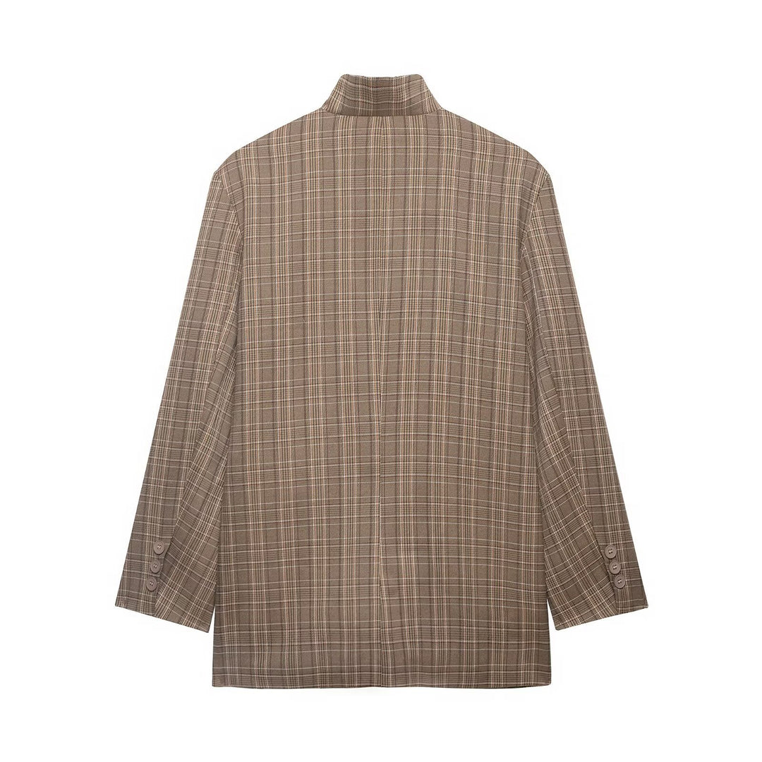 Damen Oversized Glencheck-Blazer mit Stehkragen und asymmetrischer Knopfleiste Echo Archiv