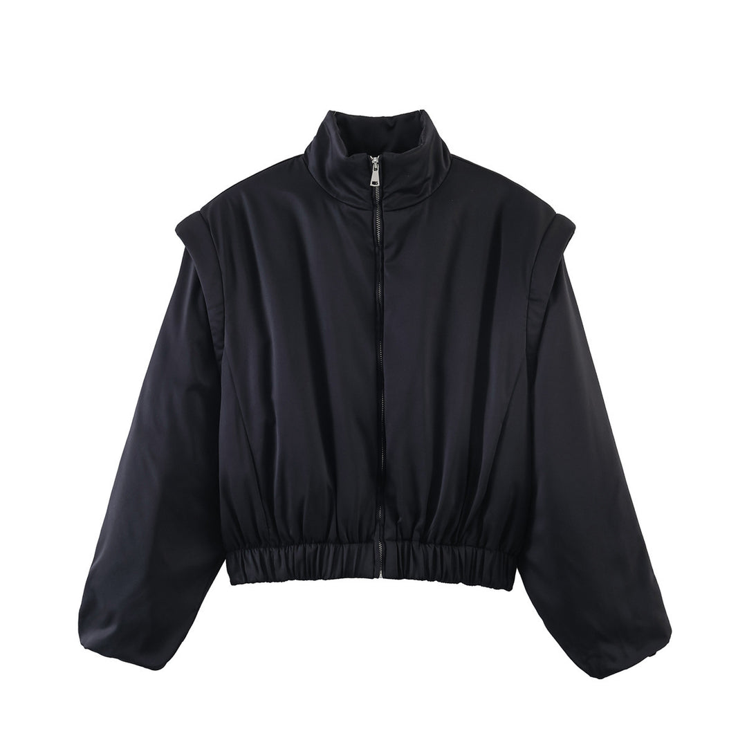 Damen Gepolsterte Cropped-Bomberjacke mit Stehkragen und elastischem Saum Echo Archiv