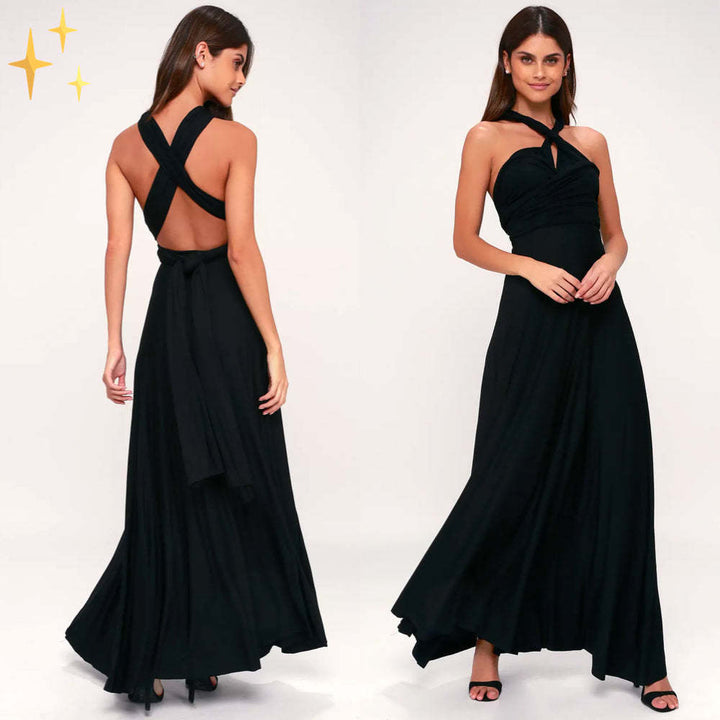 Damen elegantes Rundhals-Maxikleid mit variablen Trägeroptionen und fließendem Schnitt Echo Archiv