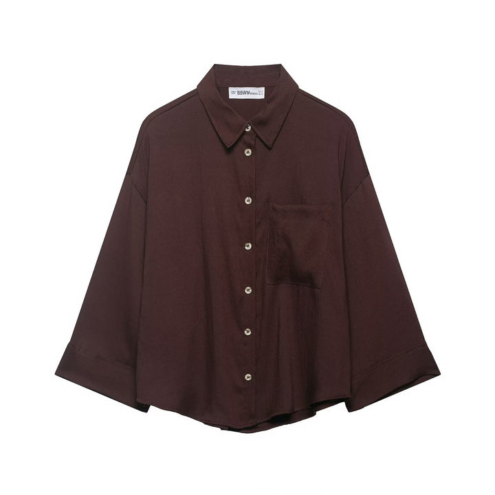 Damen Oversized Hemdbluse mit überschnittenen Schultern, dreiviertelärmeln und Brusttasche Echo Archiv