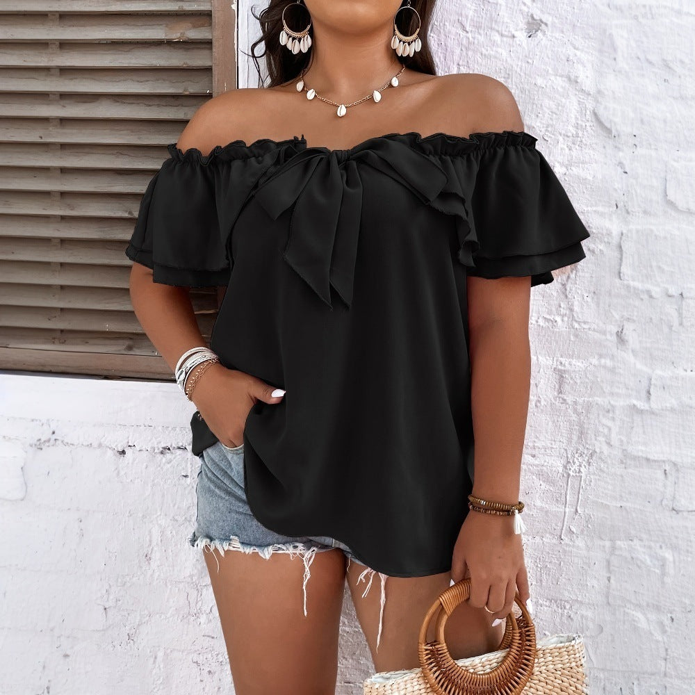 Damen Off-Shoulder Oberteil mit Schleifen-Details und Rüschensäumen Echo Archiv