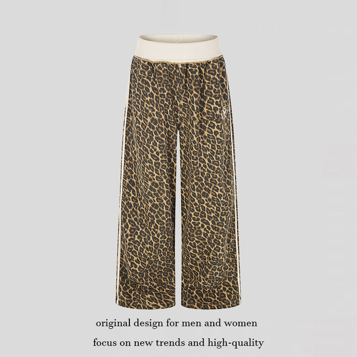 Damen weite Palazzo-Jogginghose mit Leopardenprint und elastischem Rippbund Echoarchiv