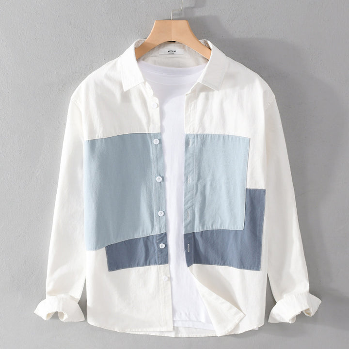 Herren Baumwoll-Overshirt mit farbigen Blockpaneelen und Kentkragen Echoarchiv
