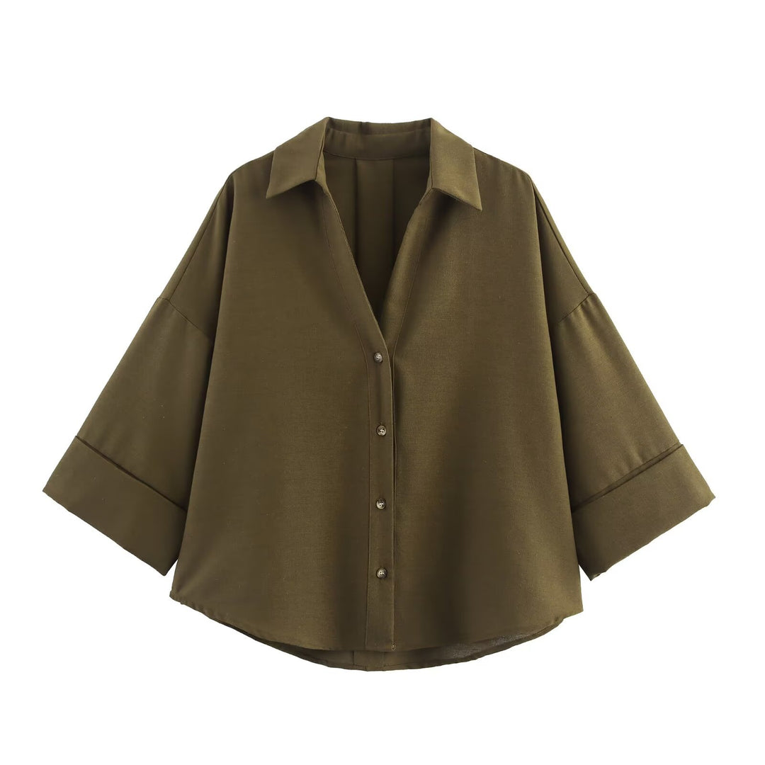 Damen nan lockere oversized Hemdbluse mit weitem Kragen und Dreiviertelärmeln Echo Archiv