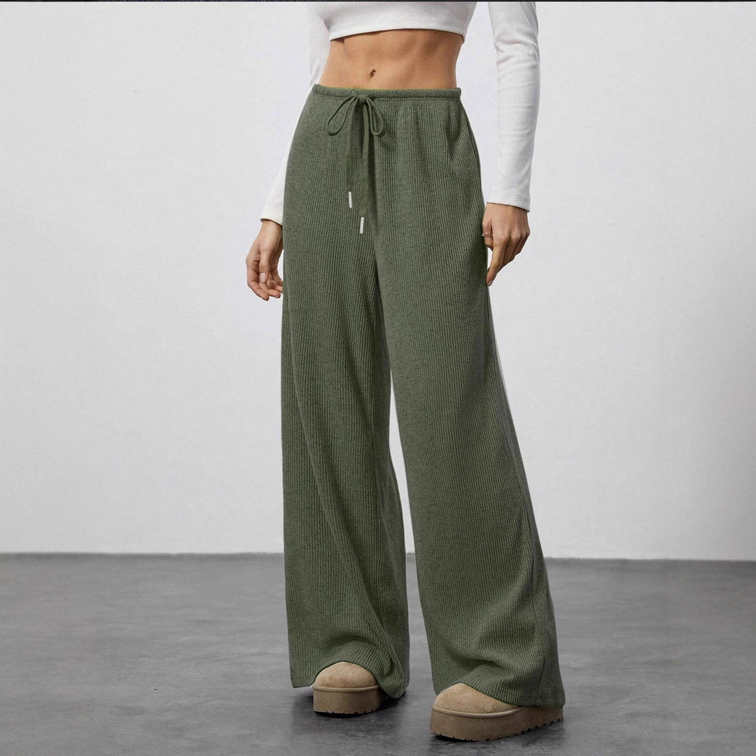 Damen Weiche Rippstrick Loungehose mit weitem Bein und Kordelzug – Avélisse