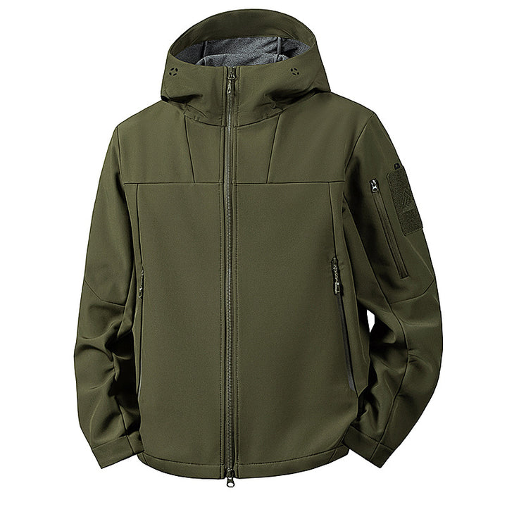 Herren Softshell-Outdoorjacke mit Kapuze, wind- und wasserabweisender Membran, verdeckten Reißverschlusstaschen und ergonomischem Schnitt Echoarchiv