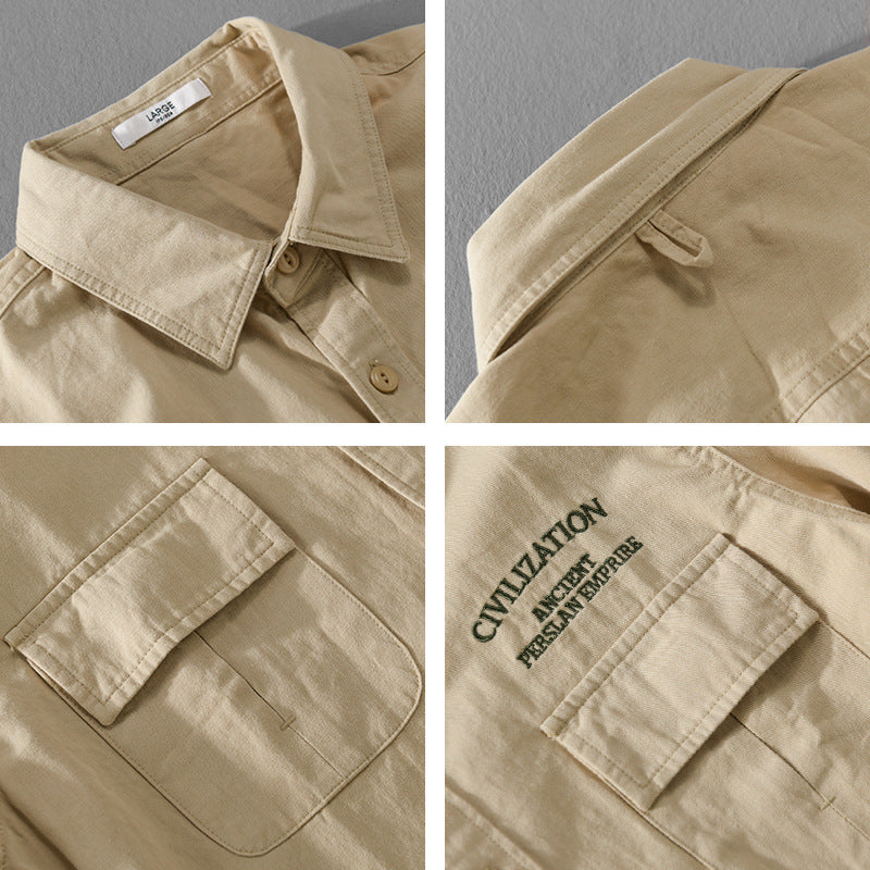 Herren Militärisch inspiriertes Overshirt mit Doppel-Brusttaschen und dezenter Stickerei Echoarchiv