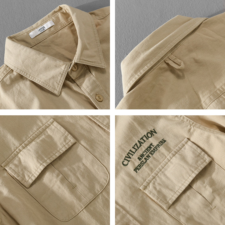 Herren Militärisch inspiriertes Overshirt mit Doppel-Brusttaschen und dezenter Stickerei Echoarchiv