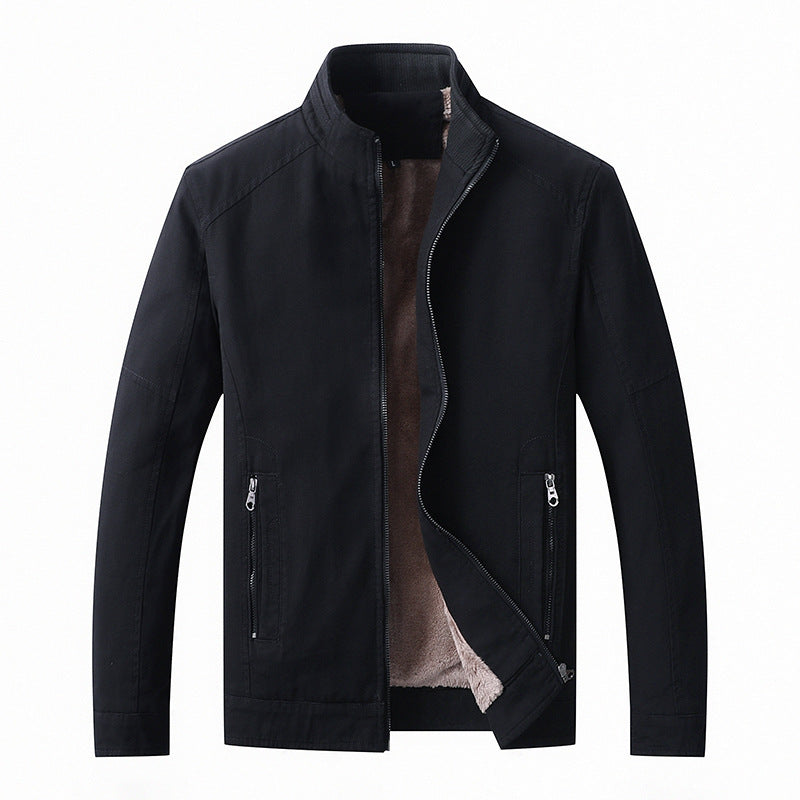 Herren Leichte Baumwoll-Canvas Übergangsjacke mit wärmender Plüschinnenfütterung und Stehkragen – Taviero