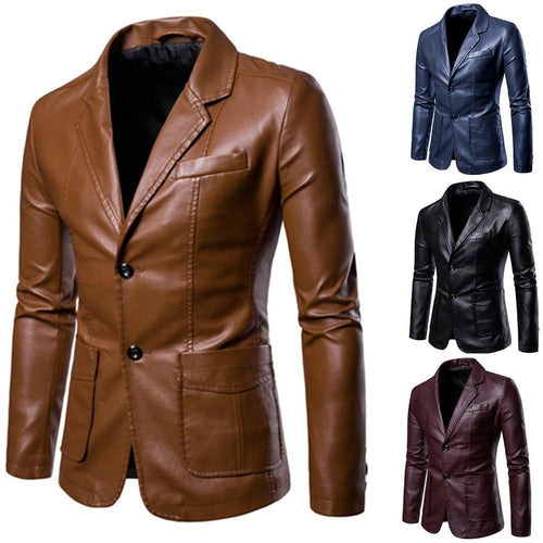 Herren nan schlanker Lederblazer mit Reverskragen und aufgesetzten Taschen Echo Archiv