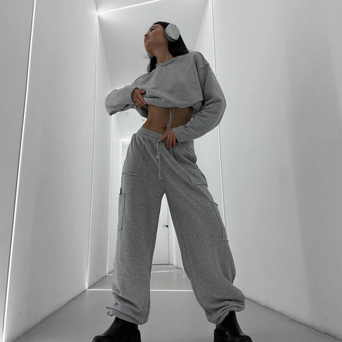 Damen kurzes Sweatshirt mit Kordelzug und Oversize-Ärmeln – Avérine