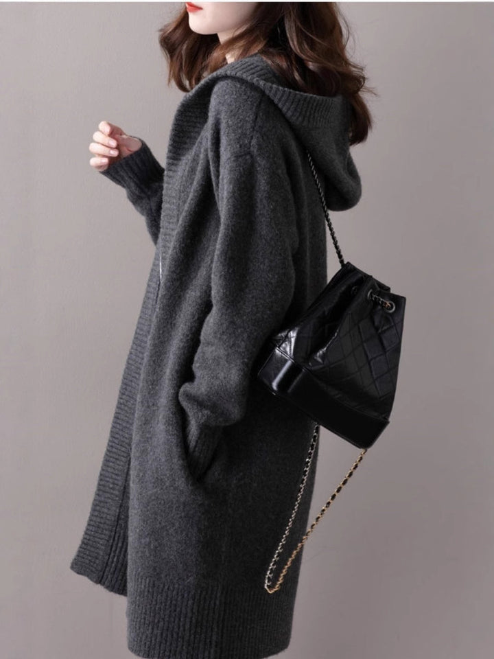 Damen Oversize Kapuzencardigan im Kaschmir‑Look mit offenem Fall und breiter Rippe Echoarchiv