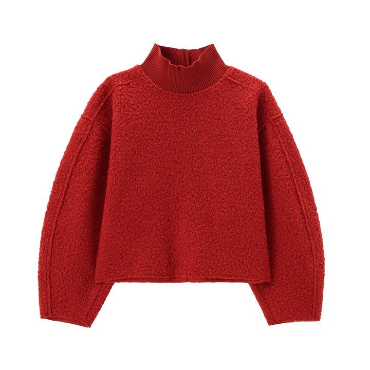 Damen Oversize Cropped Pullover mit Stehkragen und Ballonärmeln Echo Archiv