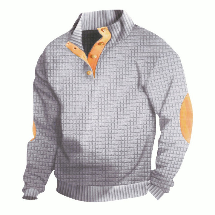 Herren Bequemer Sweatpullover mit Knopfleiste und Kontrastelementen Echoarchiv