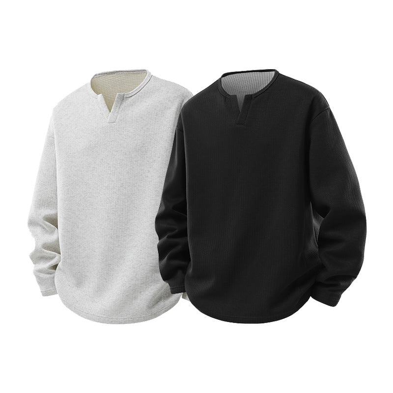 Herren Strukturierter Waffel‑Thermo‑Pullover mit V‑Einsatz und weiter Passform Echo Archiv
