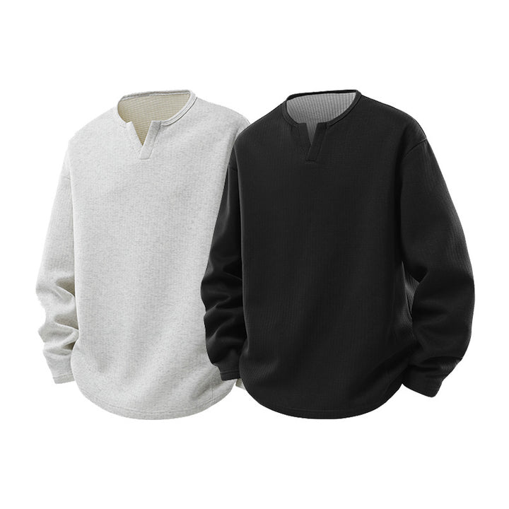 Herren Strukturierter Waffel‑Thermo‑Pullover mit V‑Einsatz und weiter Passform Echo Archiv