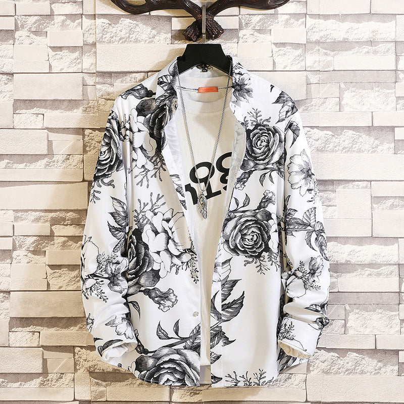 Herren nan langärmliges Hemd mit offenem Reverskragen, kontrastivem Blumenprint und lässiger Regular-Fit Silhouette Echo Archiv