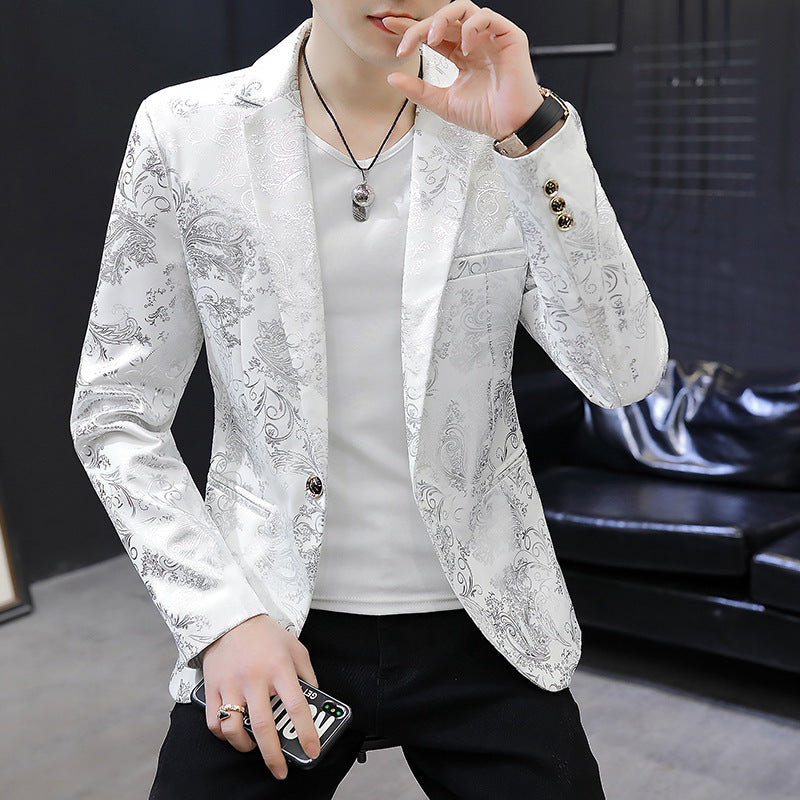 Herren Eleganter Smoking-Blazer mit floralem Jacquard-Muster Echoarchiv